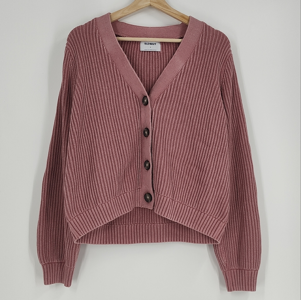 Old Navy Pink Ribbed Cardigan Sweater